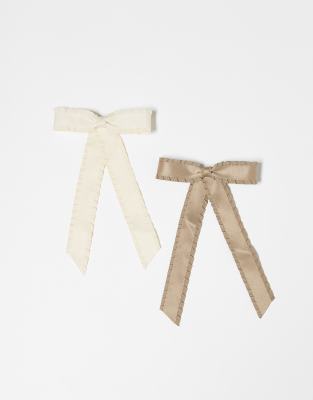 DesignB London DesignB London pack of 2 frill detail hair bows in brown and cream