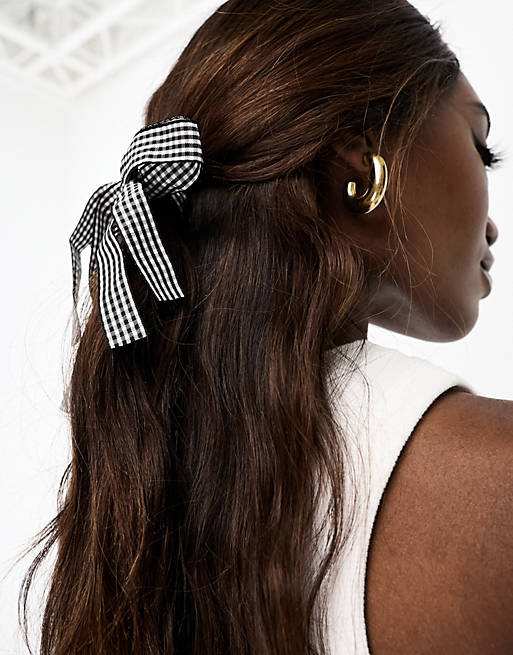 DesignB London Pack of 2 Gingham Hair ribbons-Black