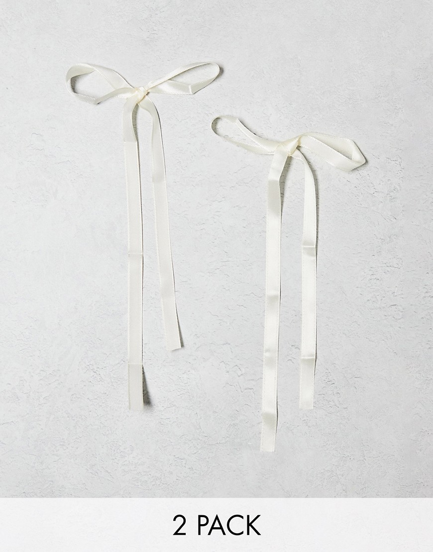 DesignB London pack of 2 hair bows in cream-White