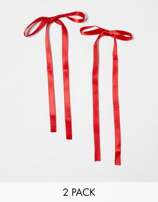  DesignB London pack of 2 hair bows in red 