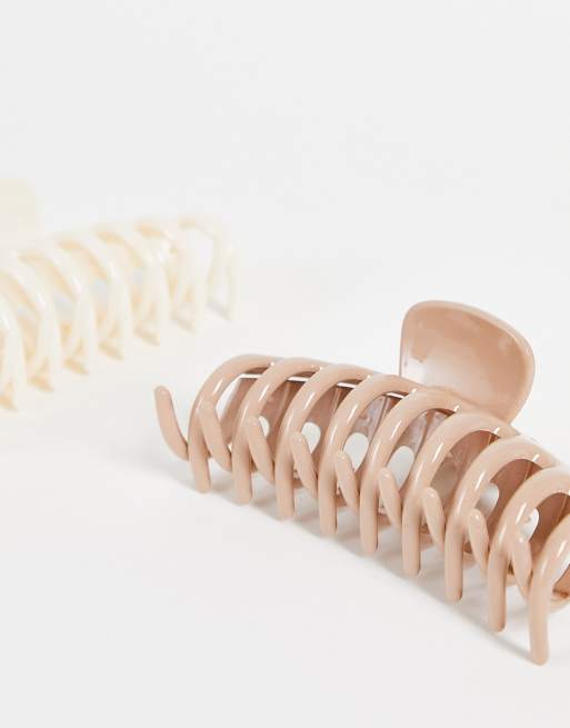 DesignB London pack of 2 hair claw clips in beige and white , 2 of 4