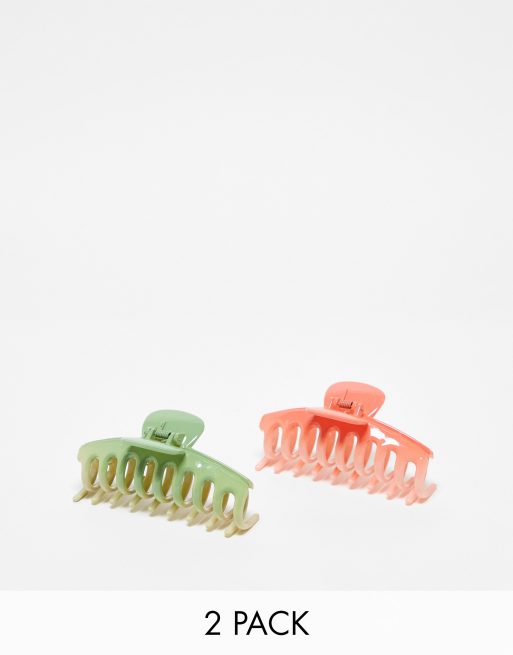 DesignB London pack of 2 hair claws in pink and green gradient | ASOS