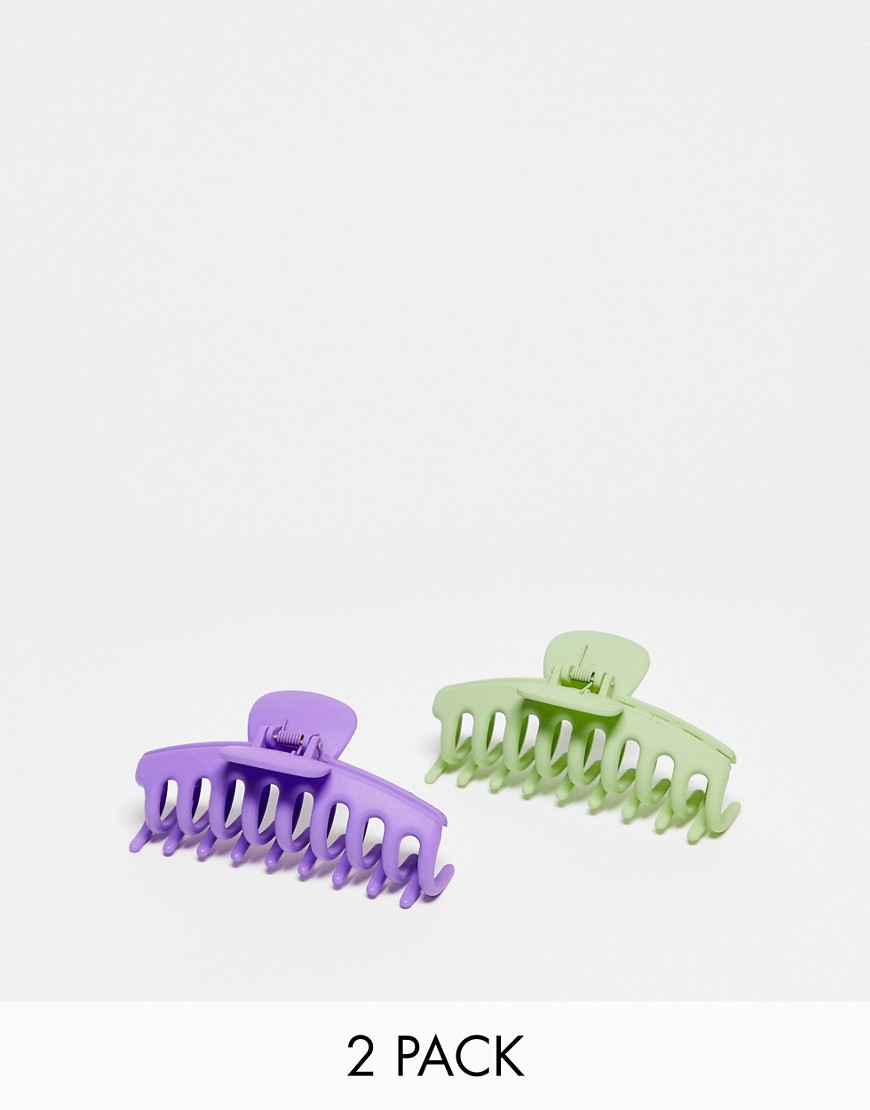 DesignB London pack of 2 hair claws in purple and green-Multi