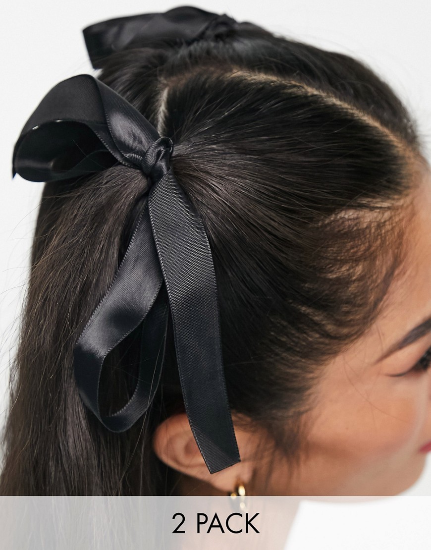 DesignB London pack of 2 hair ribbons in black
