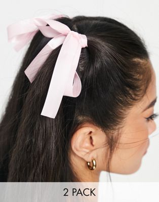 DesignB London pack of 2 hair ribbons in pale pink  - ASOS Price Checker