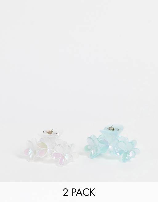 DesignB London pack of 2 iridescent flower hair claws