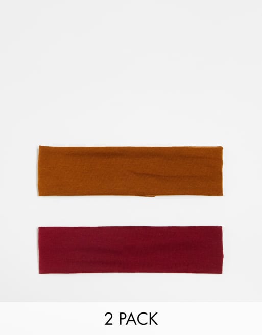DesignB London pack of 2 jersey headbands in red and rust 
