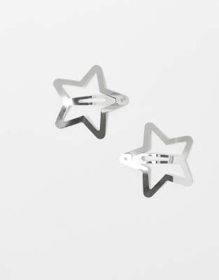 DesignB London pack of 2 large star hair clips in silver - view 1