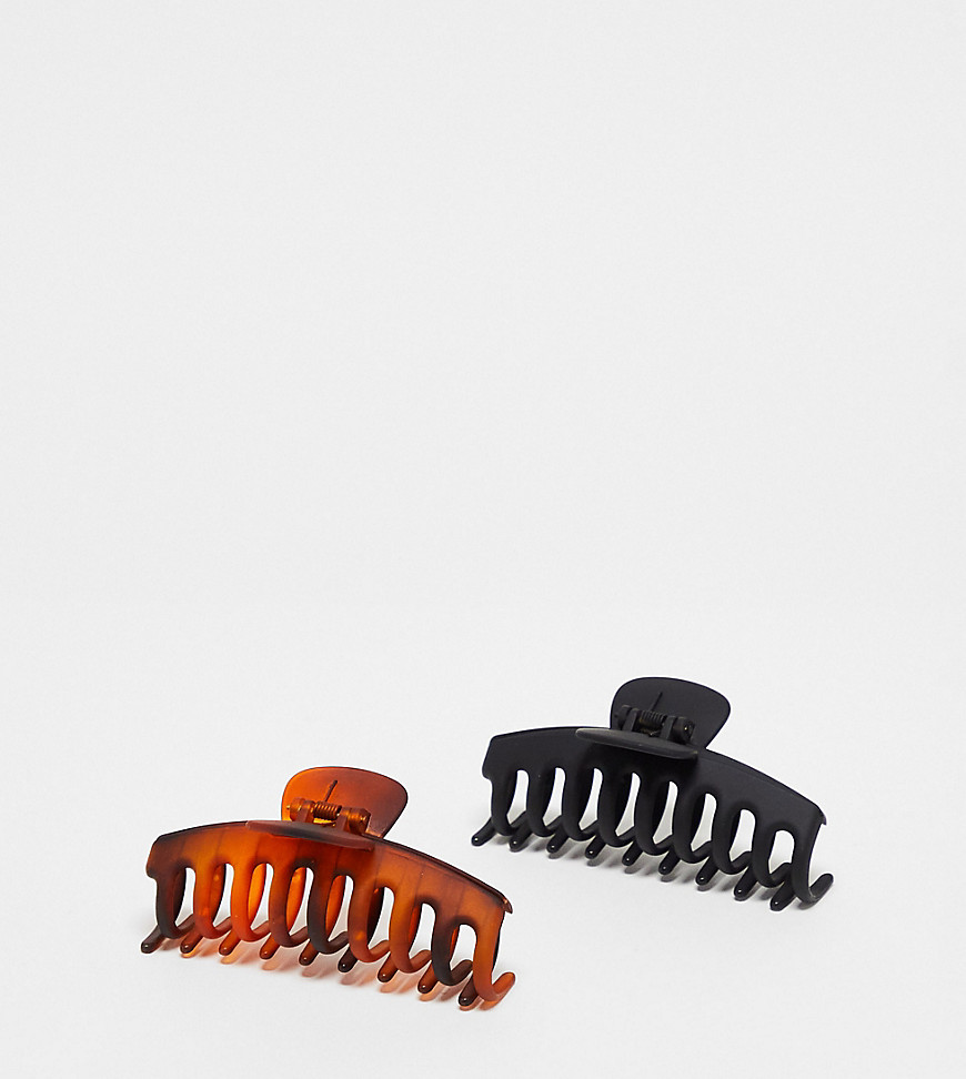 DesignB London pack of 2 matte hair claw clips in black and tortoishell-Multi