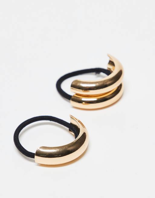 DesignB London pack of 2 metallic bubble hair ties in gold, 2 of 3