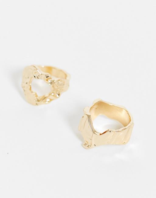DesignB London pack of 2 molten rings in gold tone, 2 of 4