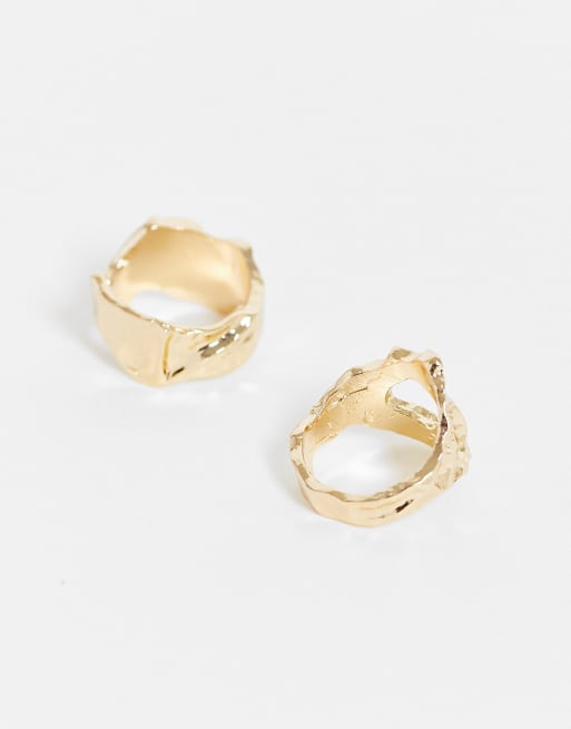 DesignB London pack of 2 molten rings in gold tone, 4 of 4