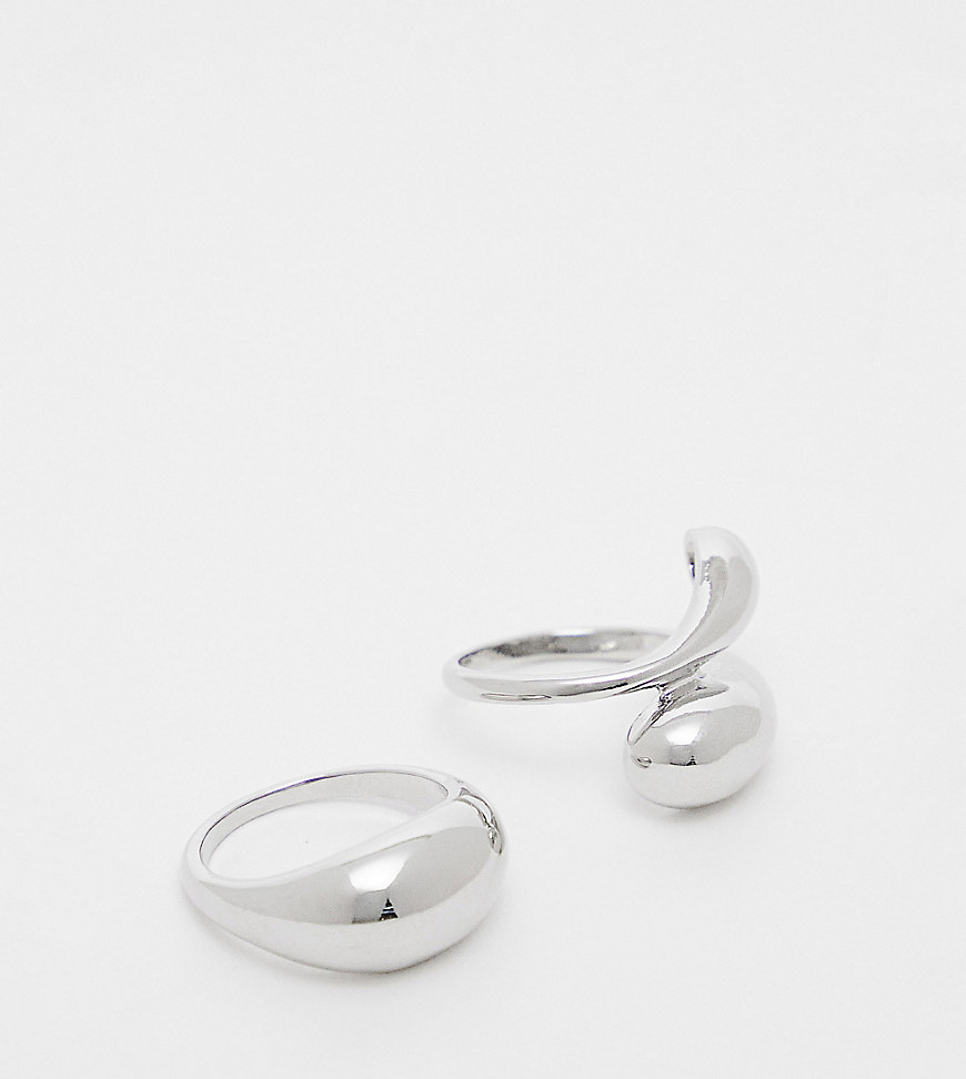DesignB London pack of 2 molten rings in silver