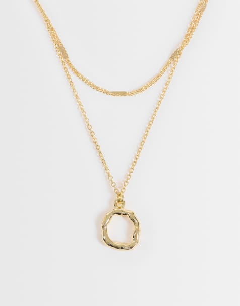 DesignB London pack of 2 necklaces with molten hoop pendant in gold - view 1
