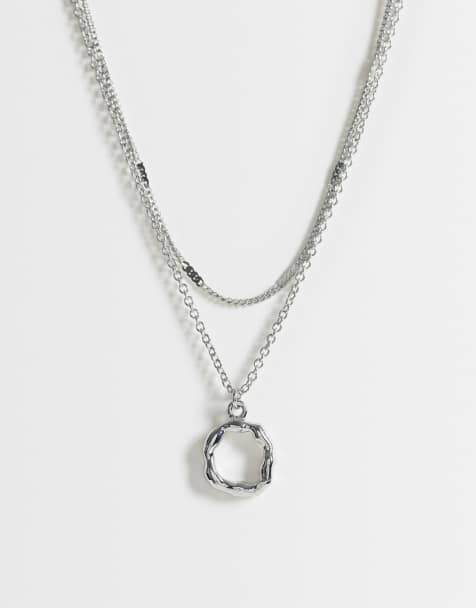 DesignB London pack of 2 necklaces with molten hoop pendant in silver - view 1
