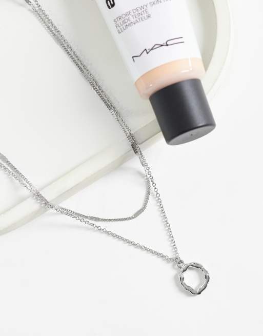 DesignB London pack of 2 necklaces with molten hoop pendant in silver, 2 of 4