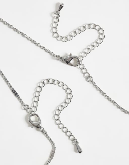 DesignB London pack of 2 necklaces with molten hoop pendant in silver, 3 of 4