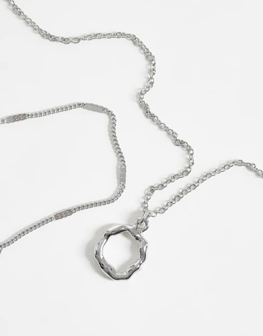 DesignB London pack of 2 necklaces with molten hoop pendant in silver, 4 of 4