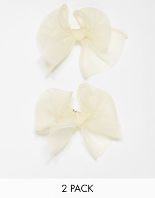 Designb London Pack Of 2 Organza Mini Hair Bows In White