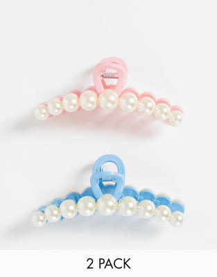 Designb London Pack Of Pearl Hair Claws In Pink And Blue Asos