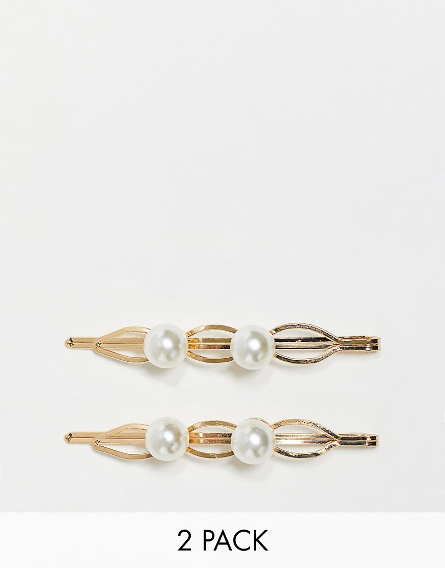 pack of 2 pearl hair slides in gold