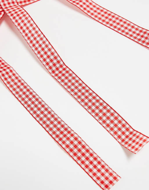 DesignB London pack of 2 red gingham ribbon hair bows , 4 of 4