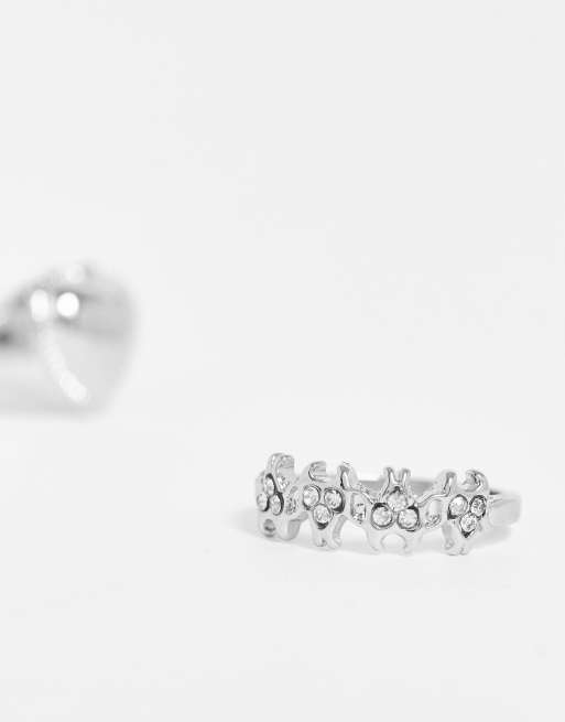 DesignB London pack of 2 rings with heart and flame design in silver tone, 4 of 4