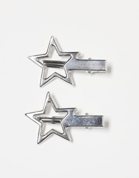 DesignB London pack of 2 star hair slider clips in silver tone - view 1