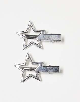 DesignB London DesignB London pack of 2 star hair slider clips in silver