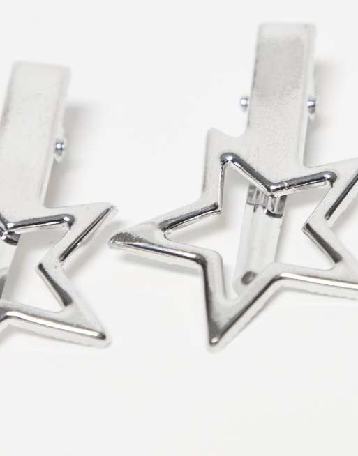DesignB London pack of 2 star hair slider clips in silver, 2 of 3