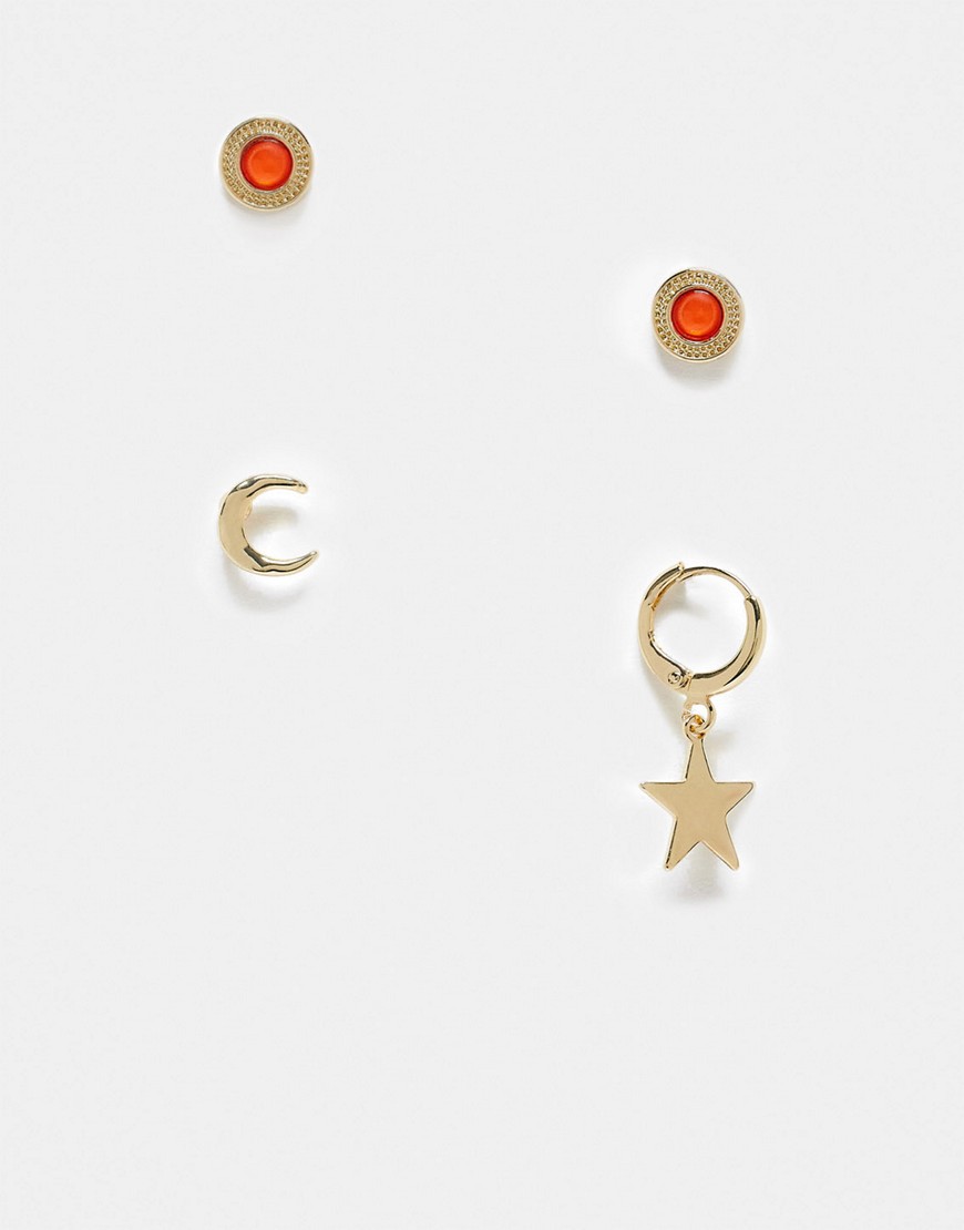 DesignB London pack of 2 stud earrings-Gold