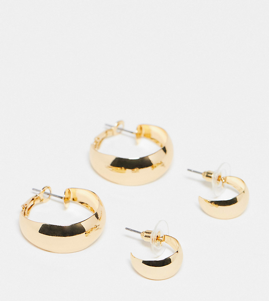 DesignB London pack of 2 thick hoop earrings in gold