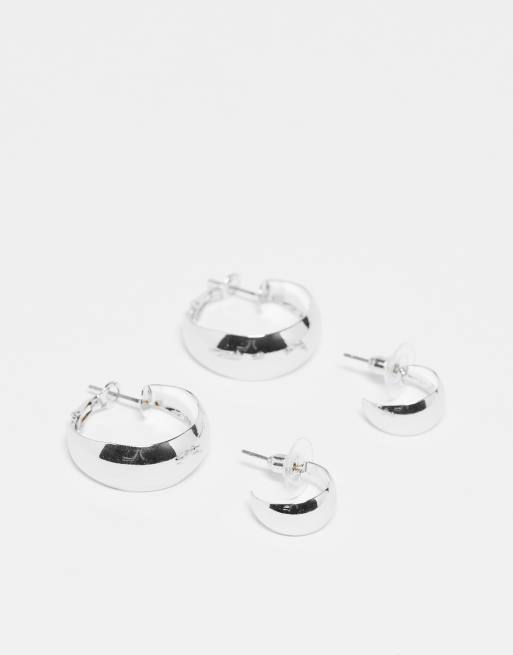 Designb London Pack Of 2 Thick Hoop Earrings In Silver Asos 7376