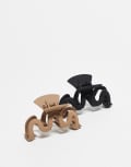 [DesignB London] DesignB London pack of 2 wiggle hair claw clips in black and beige-Multi No Size MULTI