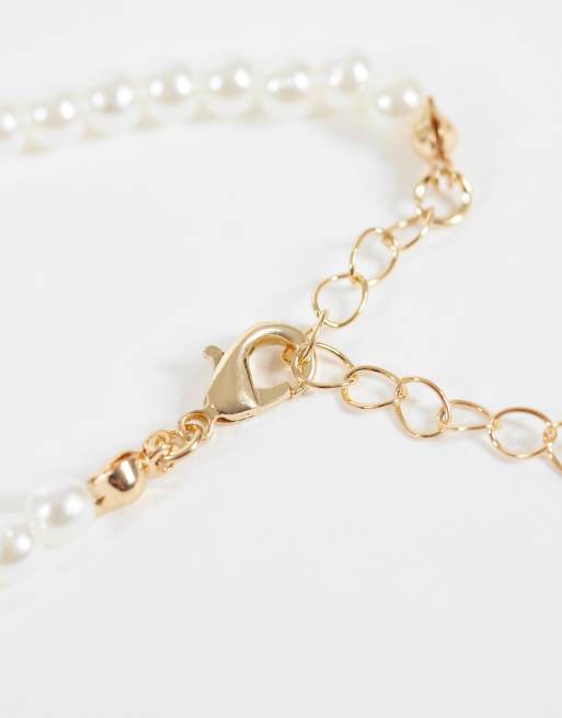 DesignB London pack of 3 chain and pearl bracelets in gold, 3 of 3