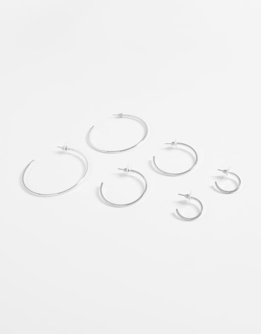 Designb London Pack Of 3 Fine Hoop Earrings In Silver Tone Asos 6532