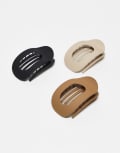 [DesignB London] DesignB London pack of 3 flat barrette hair clips in neutral No Size BEIGE