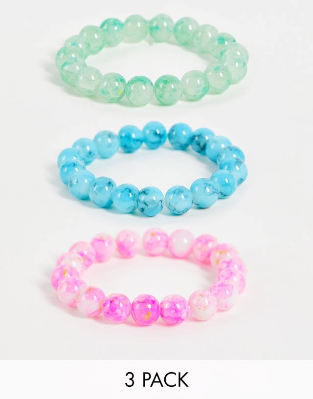 DesignB London pack of 3 glass stone bead bracelets