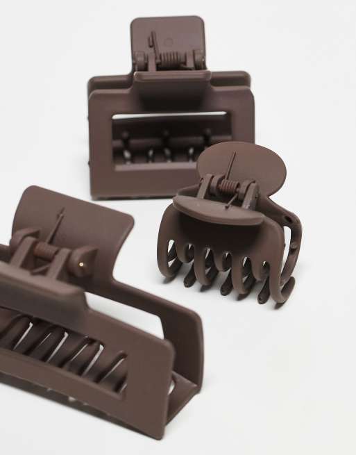 DesignB London pack of 3 hair claw in chocolate brown, 2 of 3