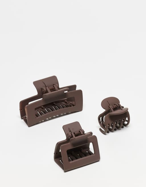 DesignB London pack of 3 hair claws in chocolate brown