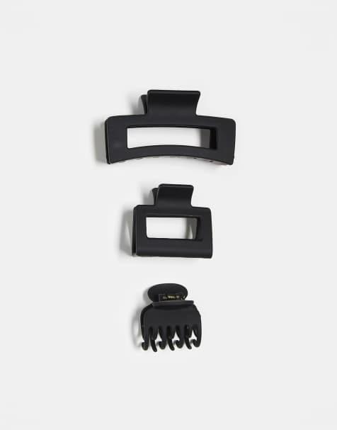 DesignB London pack of 3 hair claws in matte black - view 1