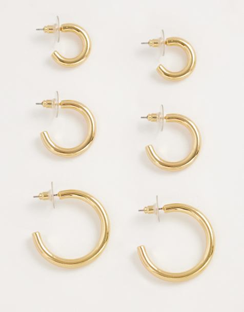 DesignB London pack of 3 hoop earrings in gold - view 1