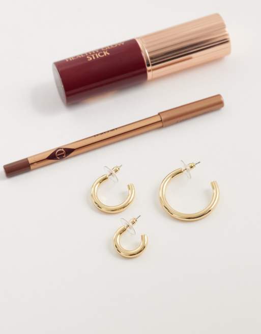 DesignB London pack of 3 hoop earrings in gold, 2 of 4