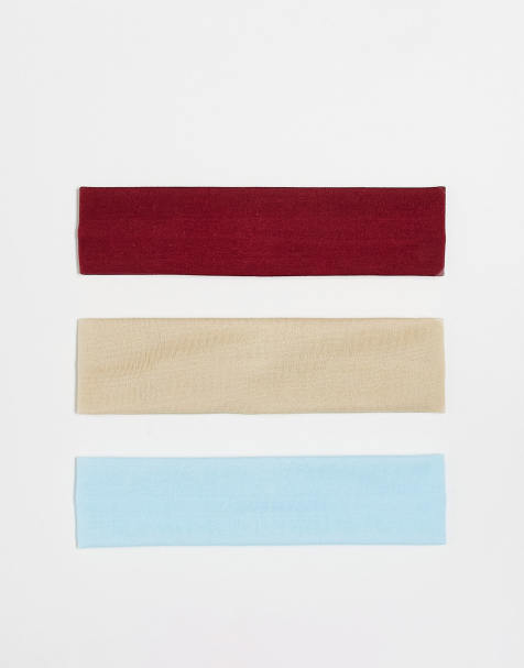 DesignB London pack of 3 jersey headbands in cream, baby blue and burgundy - view 1