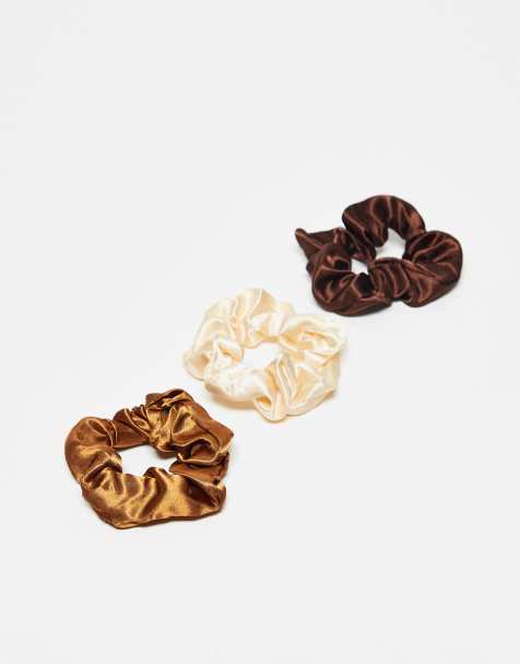 DesignB London pack of 3 satin hair scrunchies in warm neutrals - view 1