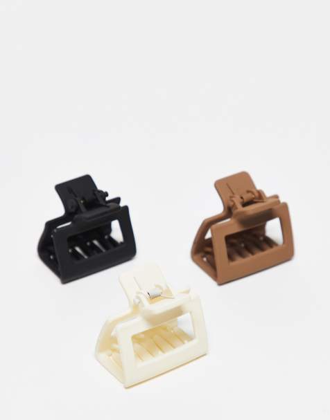 DesignB London pack of 3 small hair claw clips in matte neutral - view 1