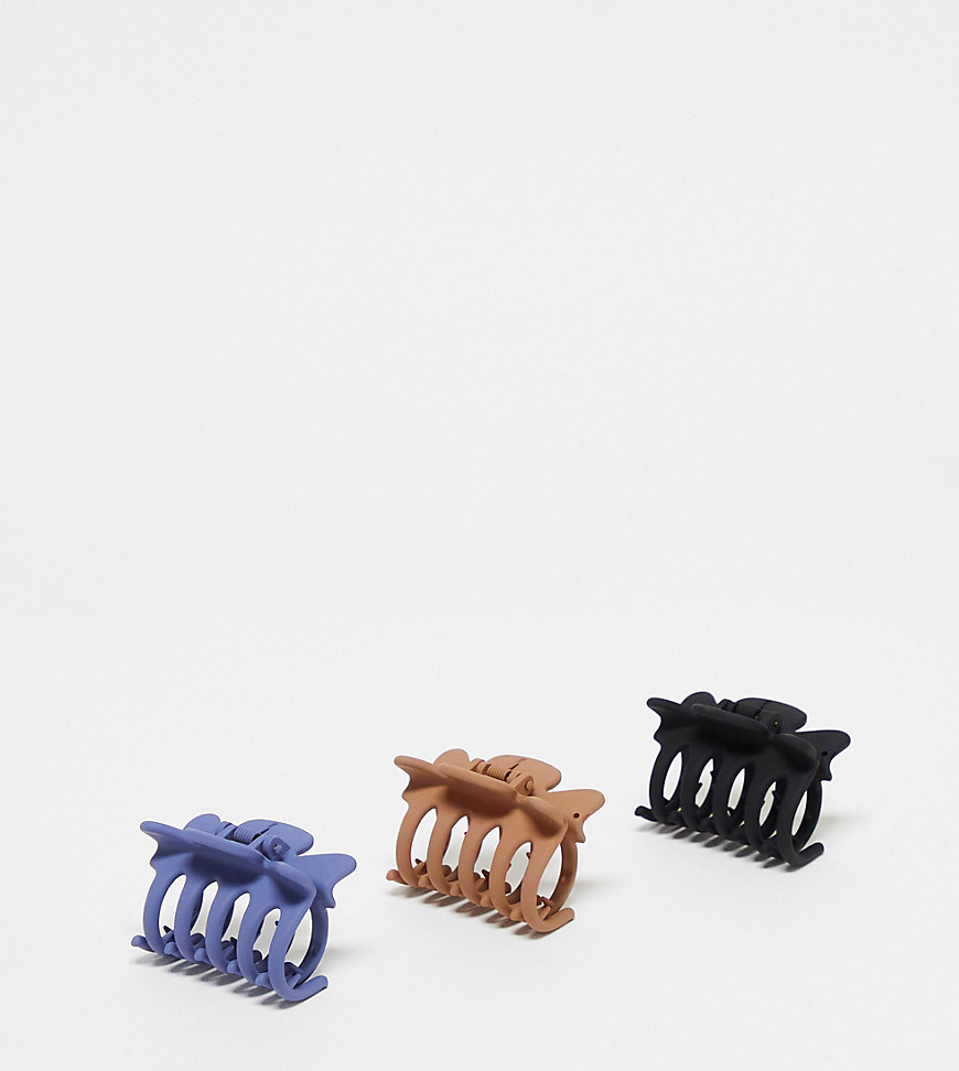 DesignB London pack of 3 small hair claw clips in multi