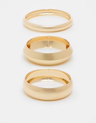 DesignB London pack of 3 statement bangle bracelets in gold