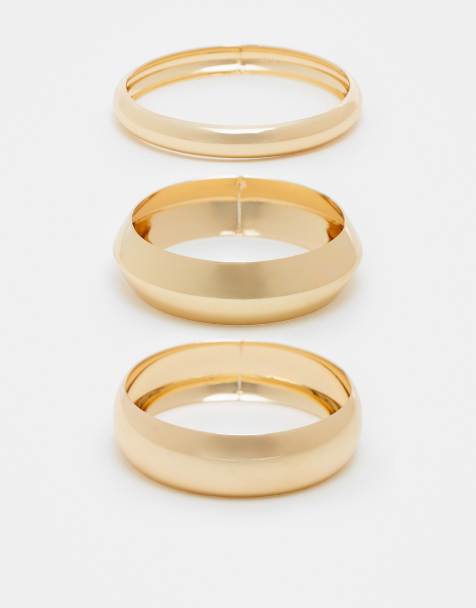 DesignB London pack of 3 statement bangle bracelets in gold - view 1