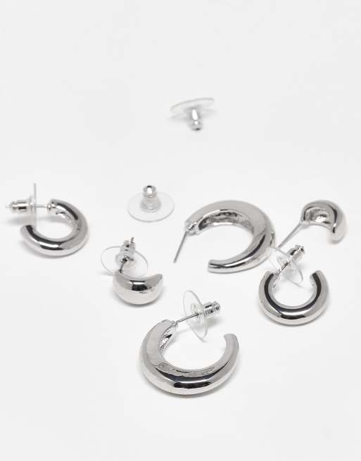 DesignB London pack of 3 teardrop hoop earrings in silver tone, 3 of 3